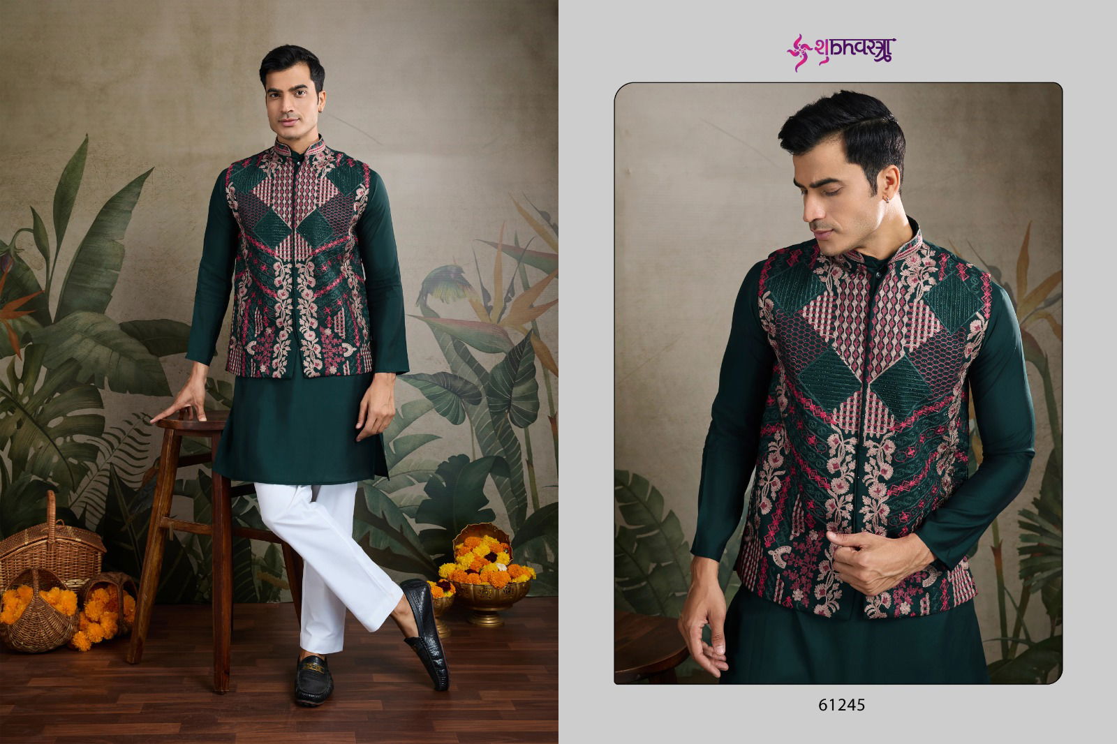Rajwada Attire 2 by Shubhvastra Viscose Silk Mens Kurta With Koti Online Wholesale
